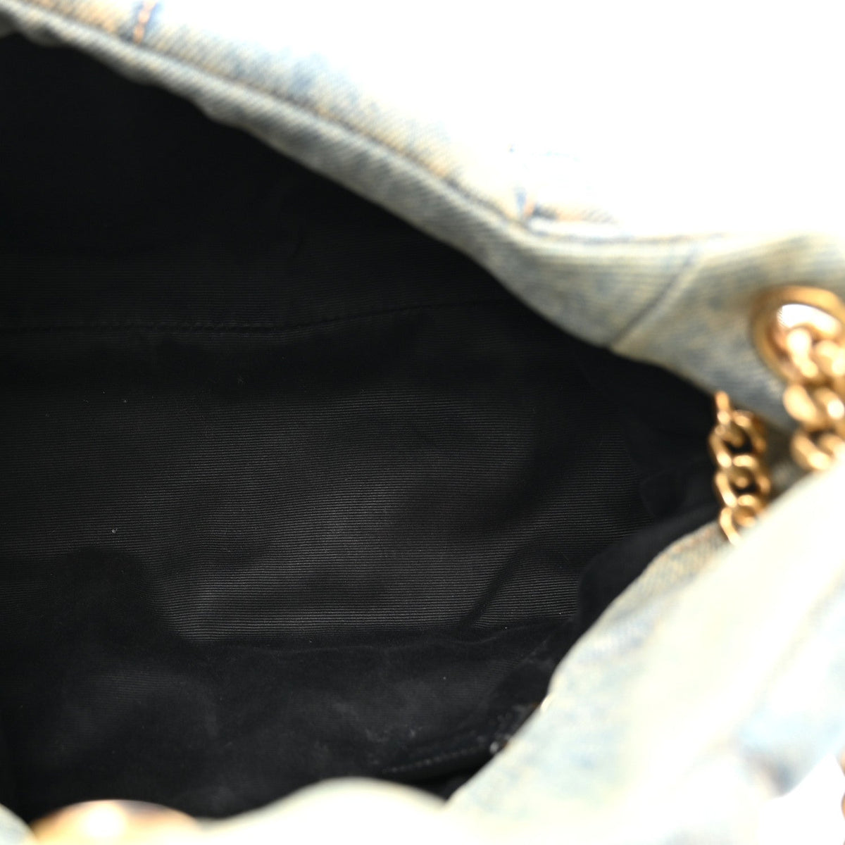 Denim Quilted Small Loulou Puffer Monogram Chain Satchel Blue Cinnamon