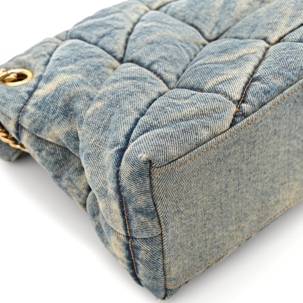 Denim Quilted Small Loulou Puffer Monogram Chain Satchel Blue Cinnamon