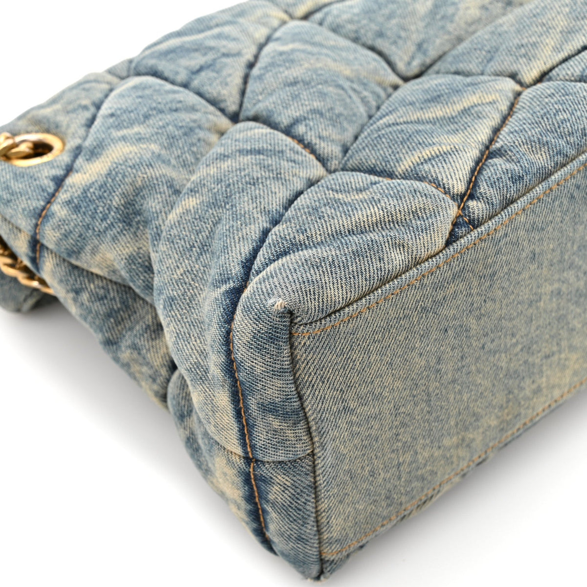 Denim Quilted Small Loulou Puffer Monogram Chain Satchel Blue Cinnamon