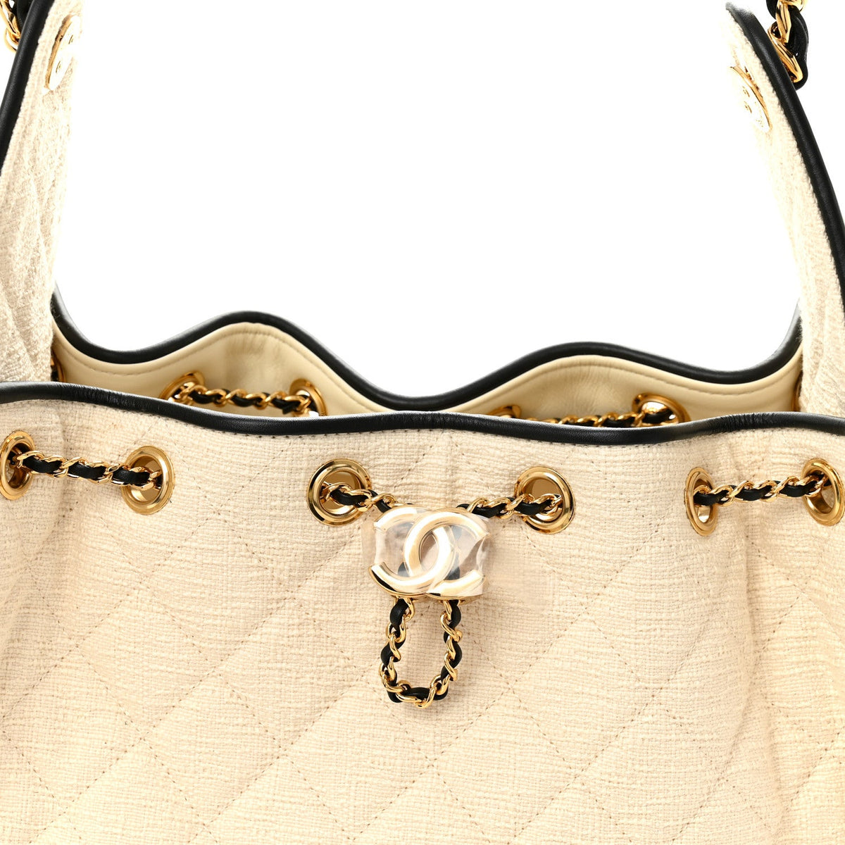 Canvas Calfskin Quilted Small Chanel 25 Handbag Ecru Black