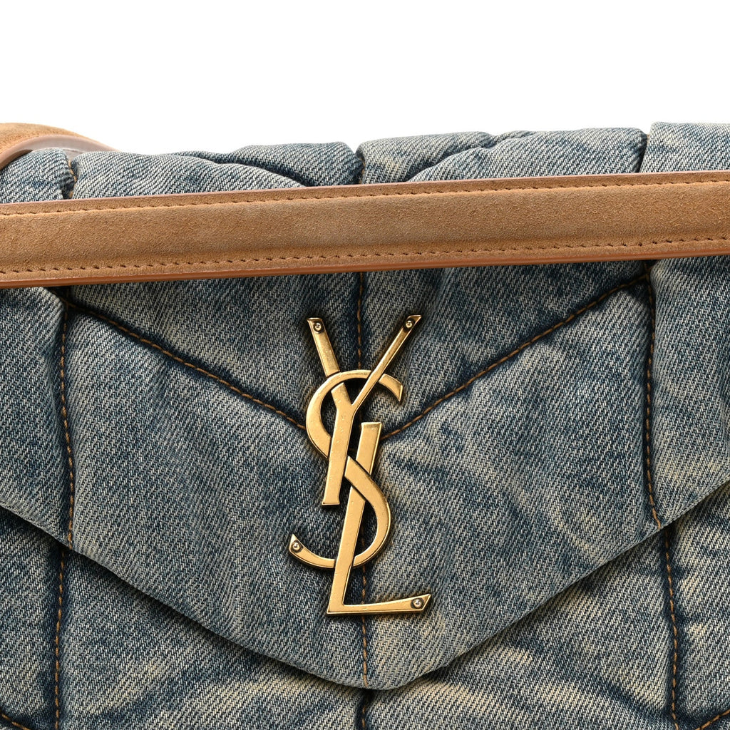 Denim Quilted Small Loulou Puffer Monogram Chain Satchel Blue Cinnamon
