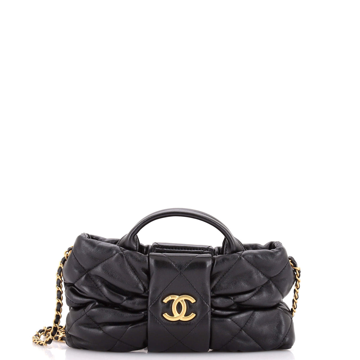 CC Bow Chain Shoulder Bag Quilted Leather Mini