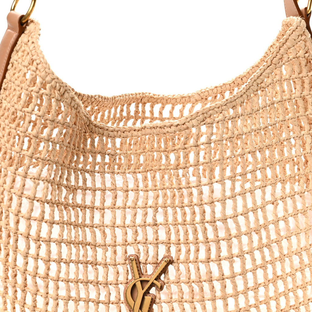 Raffia Calfskin Oxalis Shoulder Bag Naturale Vintage Brown