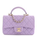Lambskin Quilted Mini Top Handle Rectangular Flap Light Purple