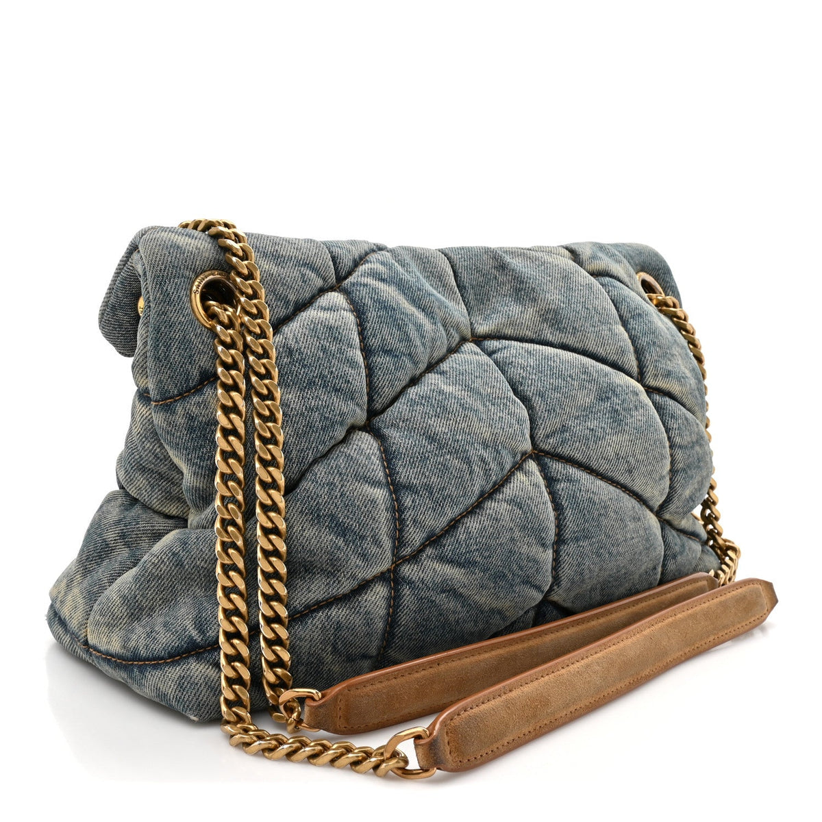 Denim Quilted Small Loulou Puffer Monogram Chain Satchel Blue Cinnamon