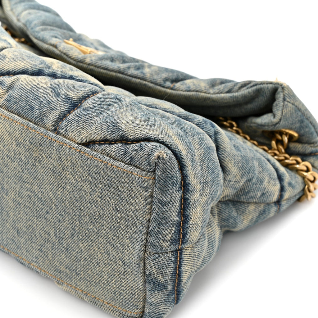 Denim Quilted Small Loulou Puffer Monogram Chain Satchel Blue Cinnamon