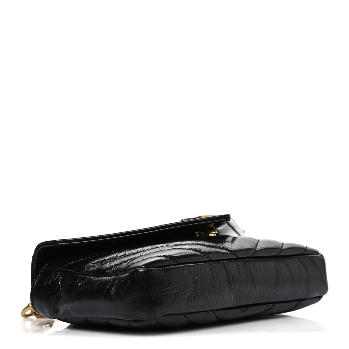 Shiny Calfskin Matelasse Chevron Monogram Mini College Bag Black