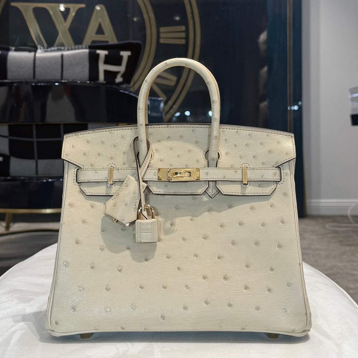 Hermès 3C Parchemin Birkin 25 Ostrich Gold Hardware