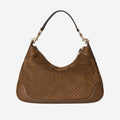 Gucci GG Monogram Embossed Suede Shoulder Bag — Brown